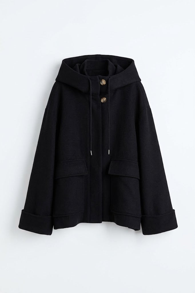 Cappotto corto a mantella con cappuccio