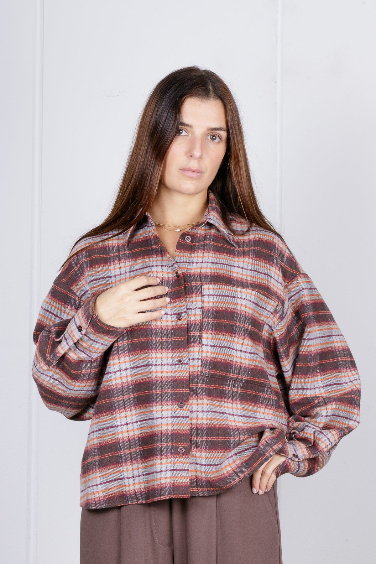 Camicia cropped oversize Check