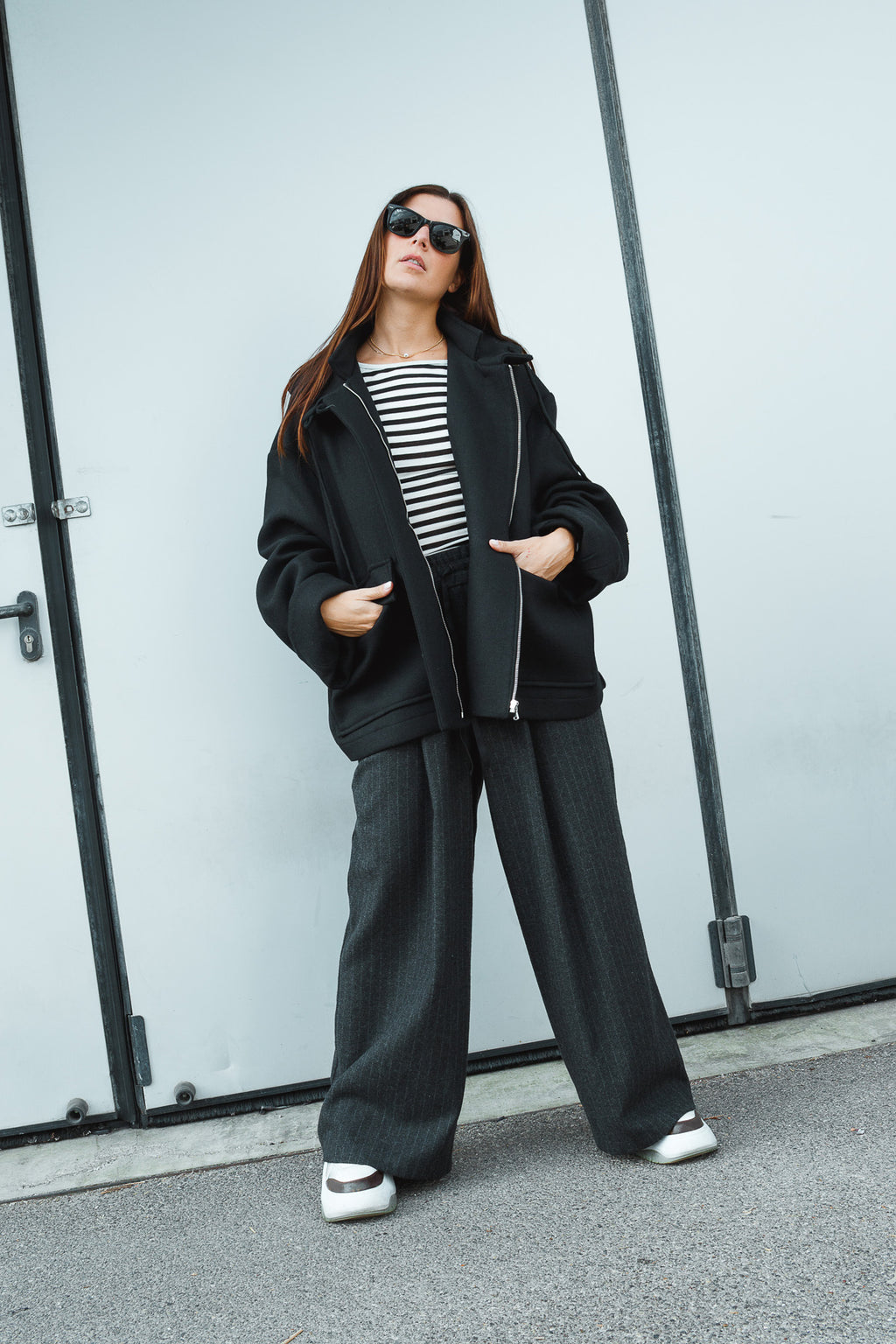 Pantaloni Palazzo Gessati con Elastico e Coulisse