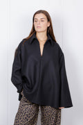 Blusa/Capospalla Over in Panno Nero con Colletto