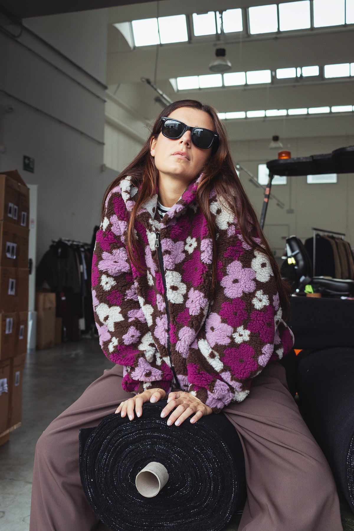 Felpa Oversize con cappuccio in teddy Floreale