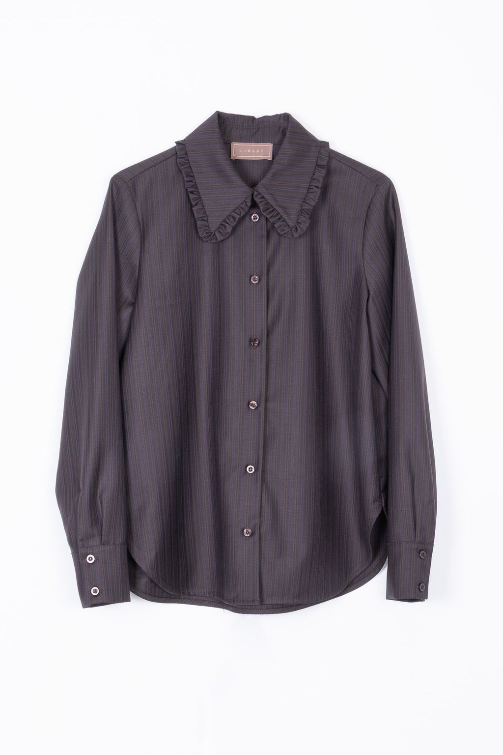 Camicia in Lana vergine a righe con colletto a volant