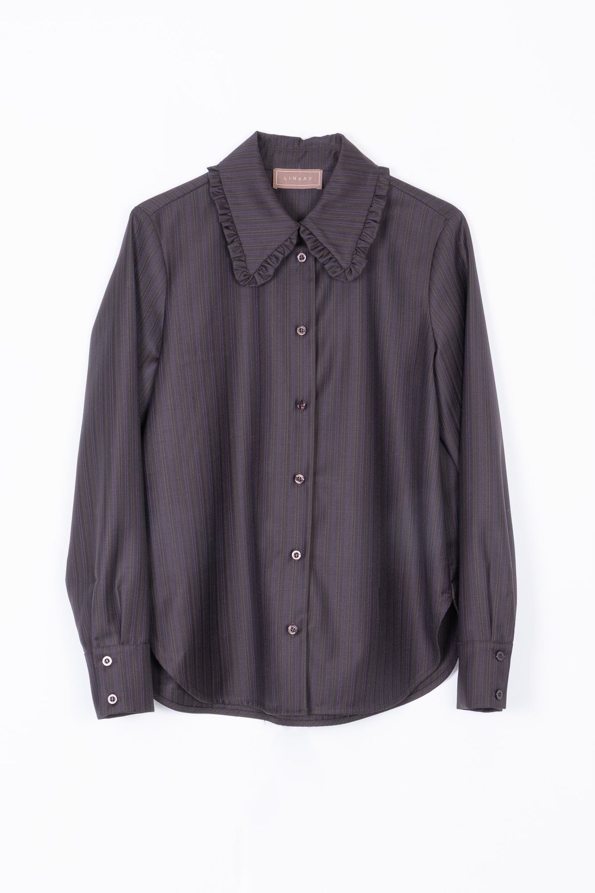 Camicia in Lana vergine a righe con colletto a volant