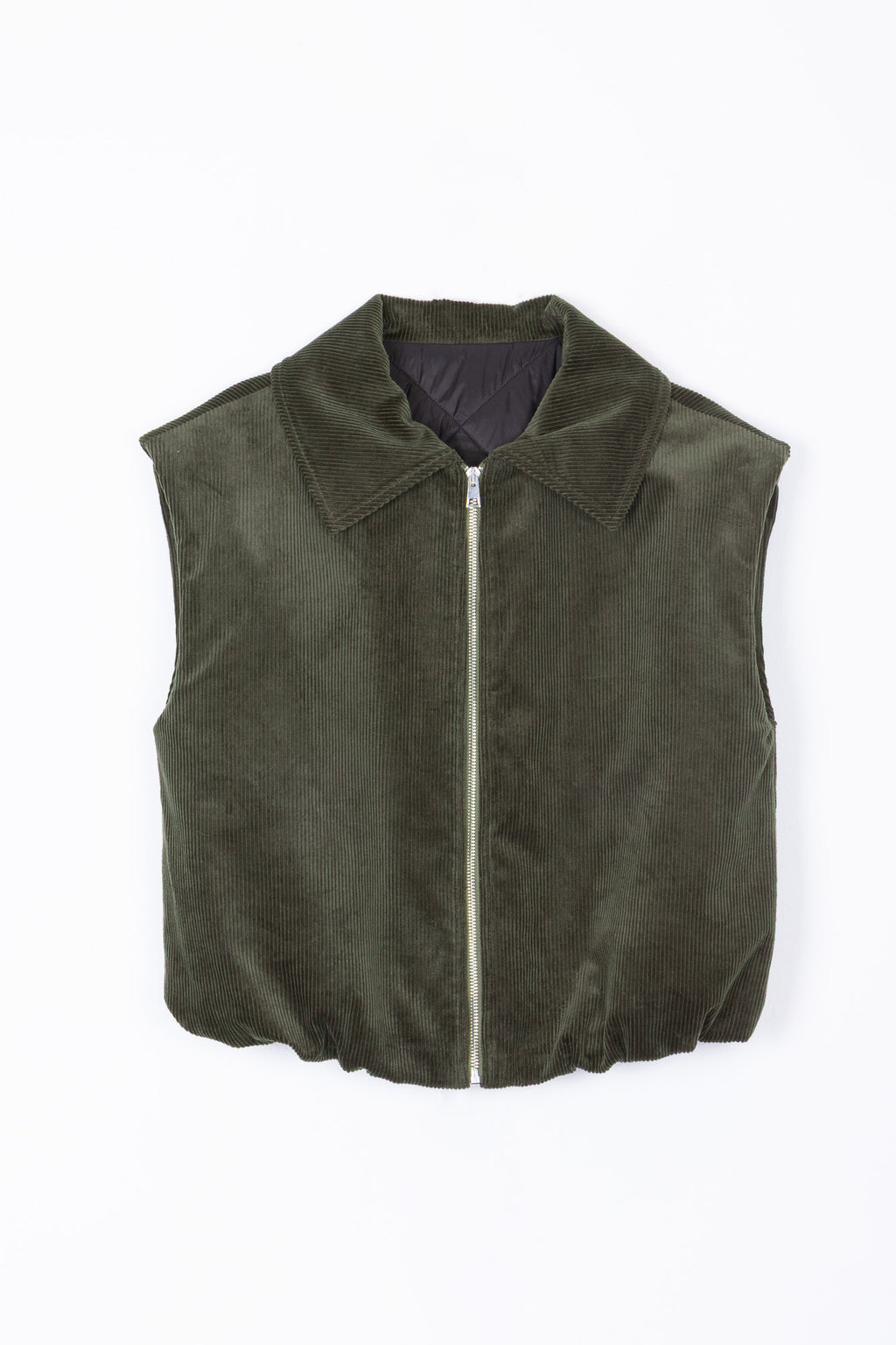 Gilet Trapuntato in Velluto a Coste Verde Militare