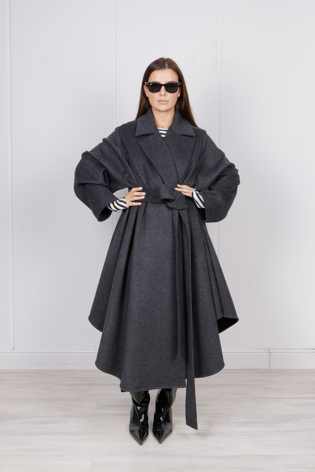 Cappotto Kimono in Misto Lana con Cintura