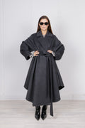 Cappotto Kimono in Misto Lana con Cintura