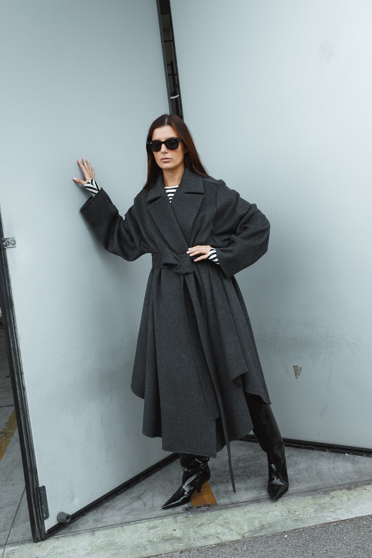 Cappotto Kimono in Misto Lana con Cintura