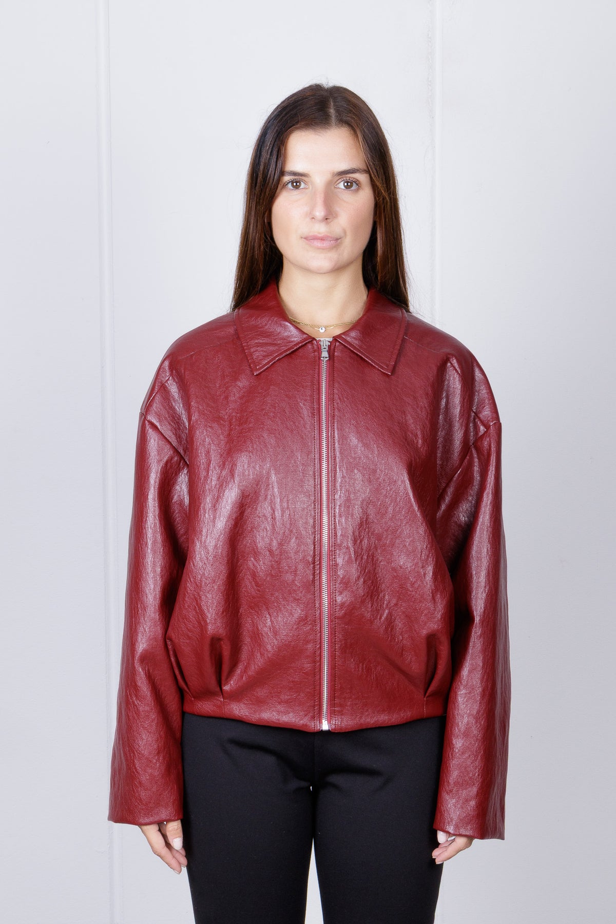 Giacca Bomber Oversize in Ecopelle Bordeaux