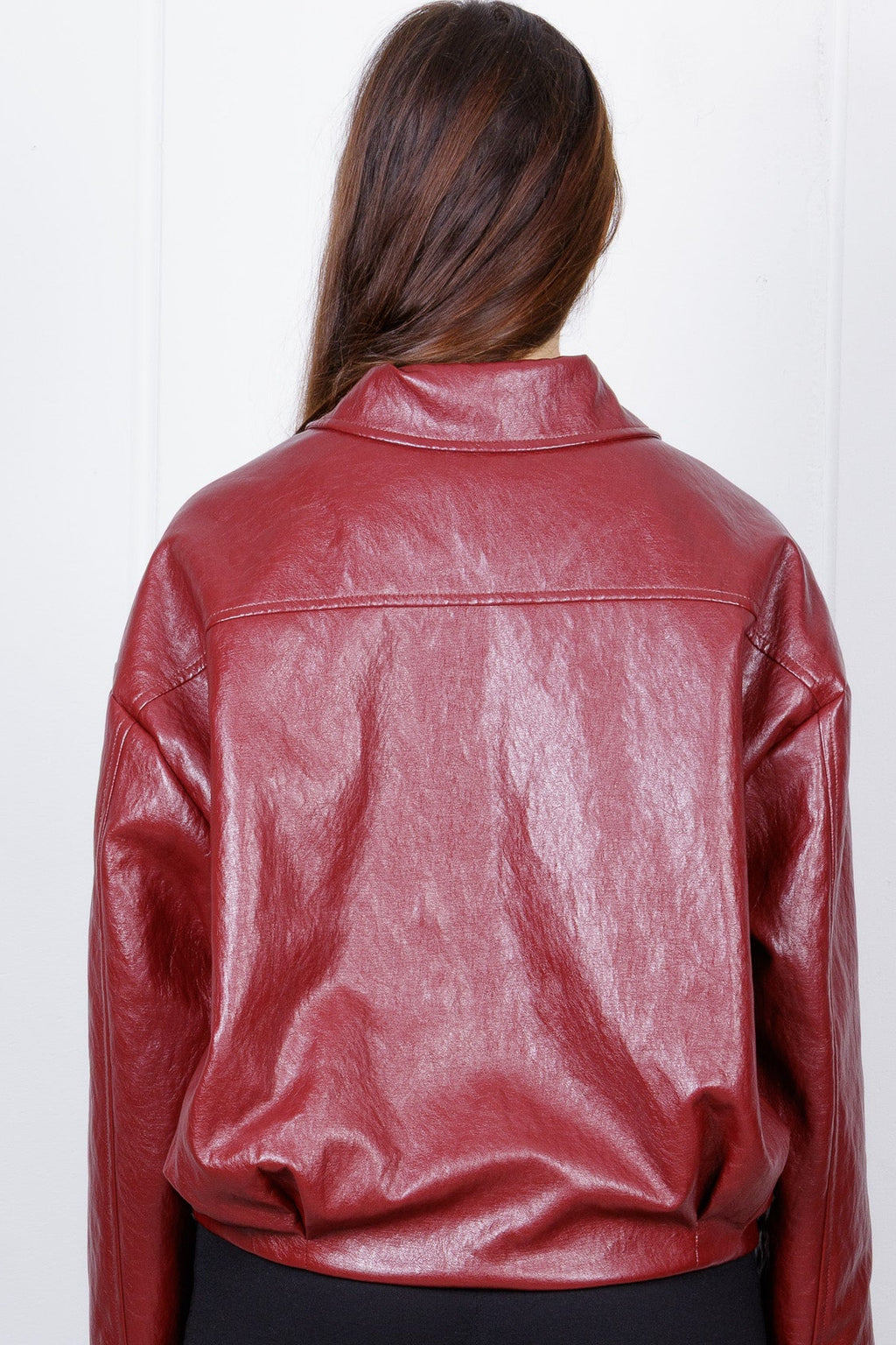 Giacca Bomber Oversize in Ecopelle Bordeaux