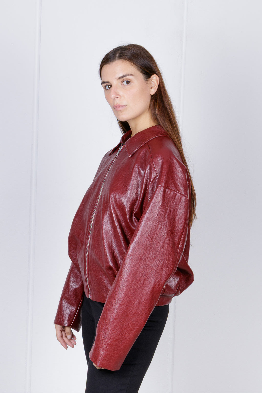 Giacca Bomber Oversize in Ecopelle Bordeaux
