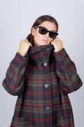 Giacca-Cappotto a Quadri Tartan con Collo Alto