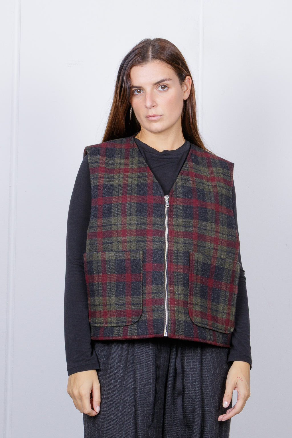 Gilet Tartan in Virgin Wool con tasche