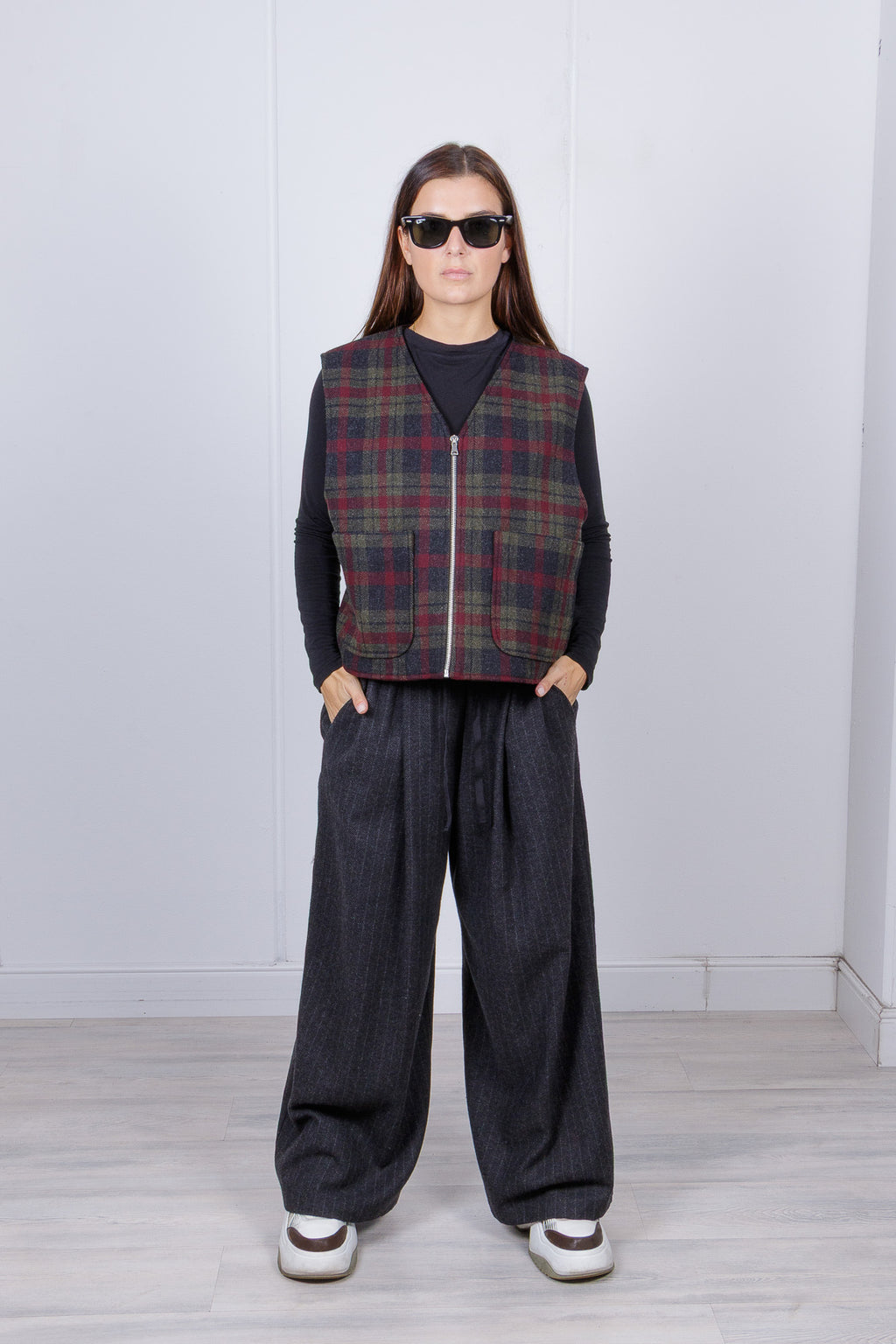 Gilet Tartan in Virgin Wool con tasche