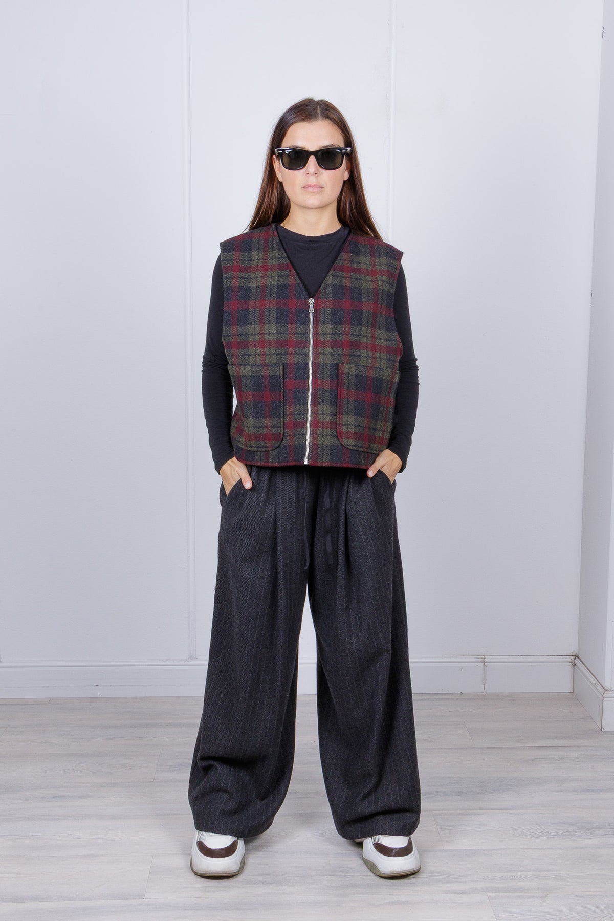 Gilet Tartan in Virgin Wool con tasche