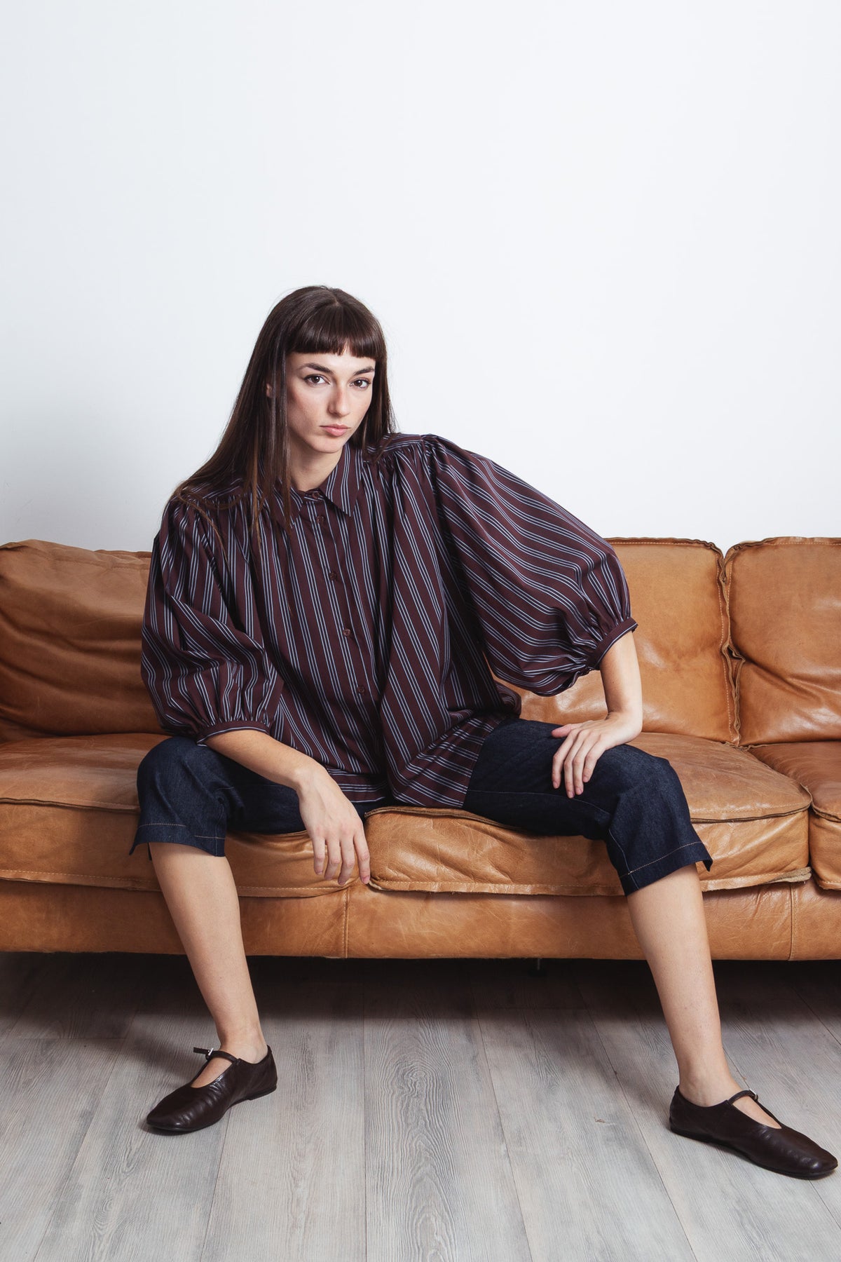 Camicia oversize a righe con maniche a palloncino