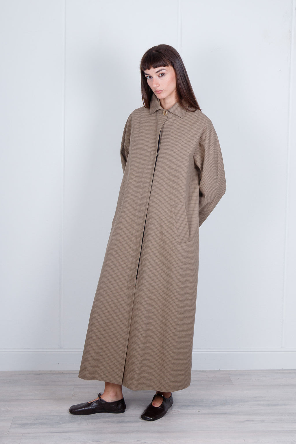 Cappotto maxi micro check con cintura