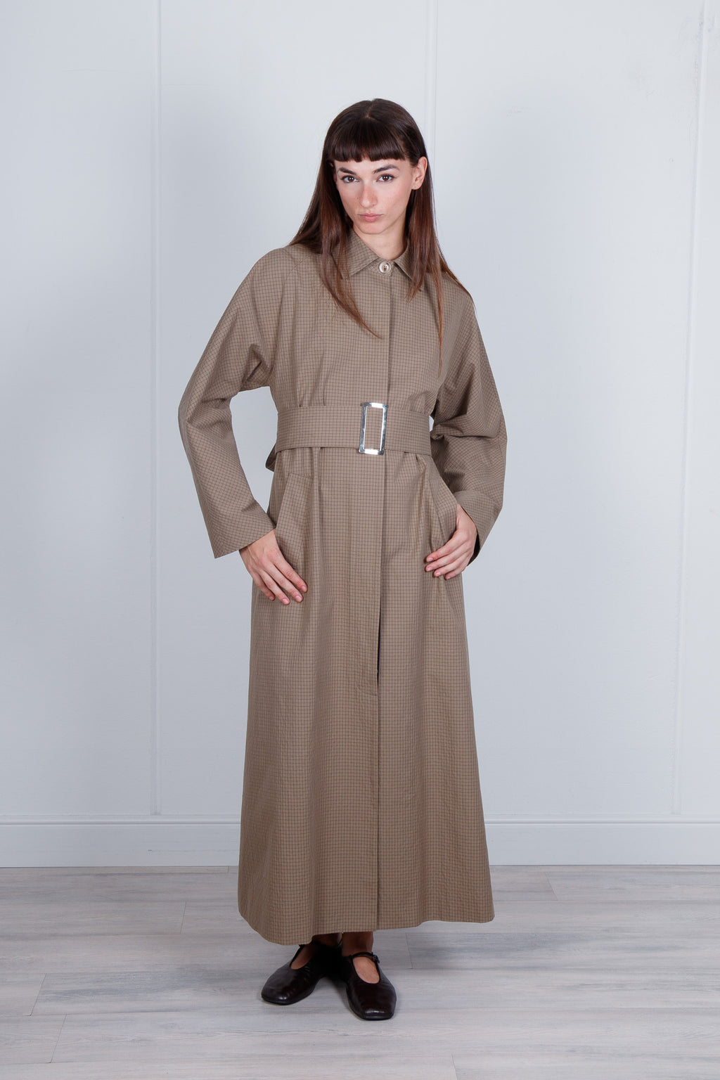 Cappotto maxi micro check con cintura