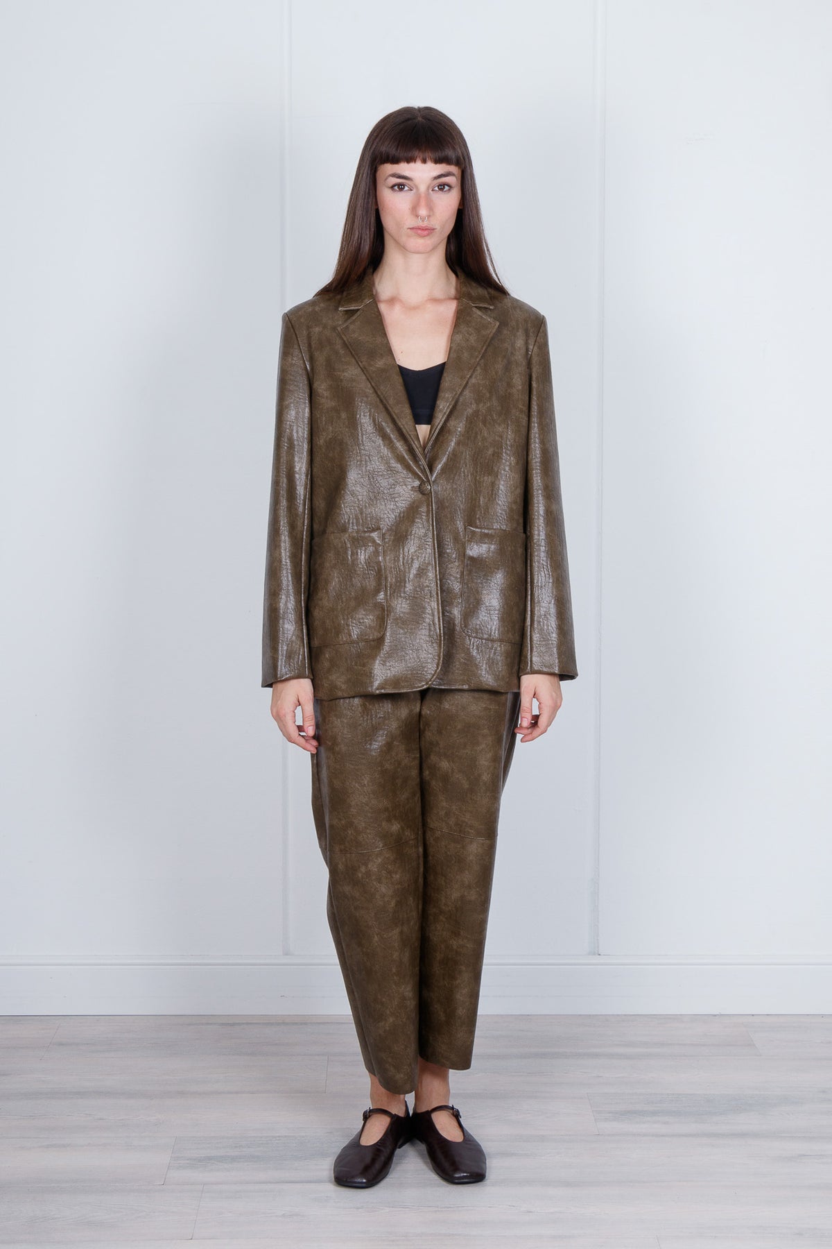 Blazer oversize in similpelle effetto vintage