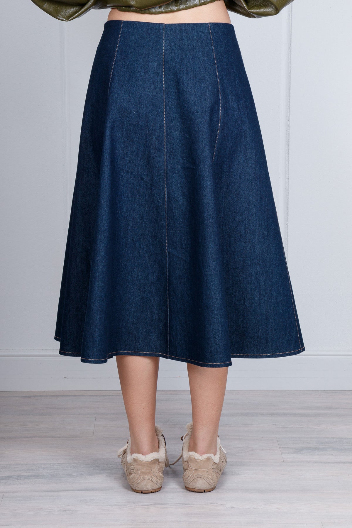 Gonna midi a ruota in denim