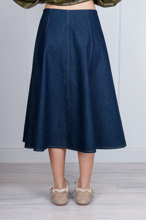 Gonna midi a ruota in denim