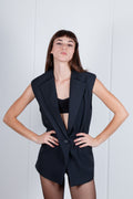 Gilet blazer di lana lungo